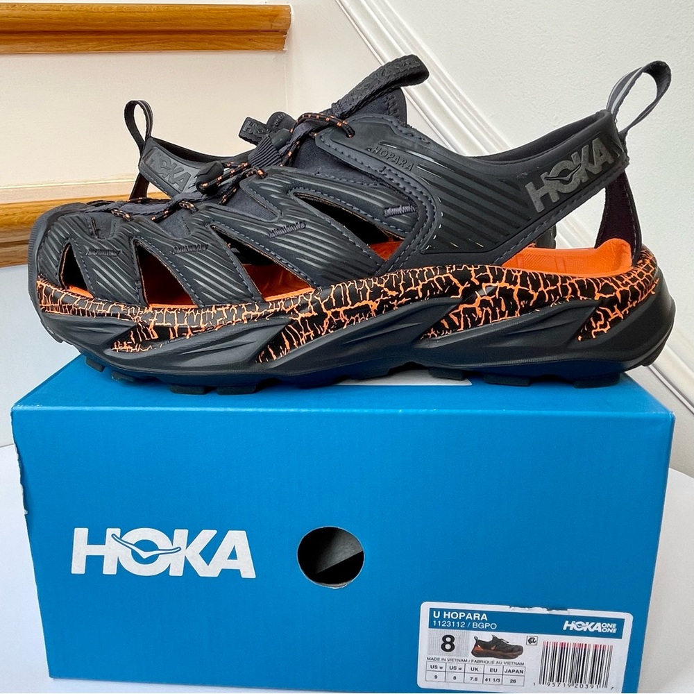 NWT Hoka Hopara Hiking Sandal Wet / Dry exploring shoe - blue graphite / orange - Picture 4 of 12